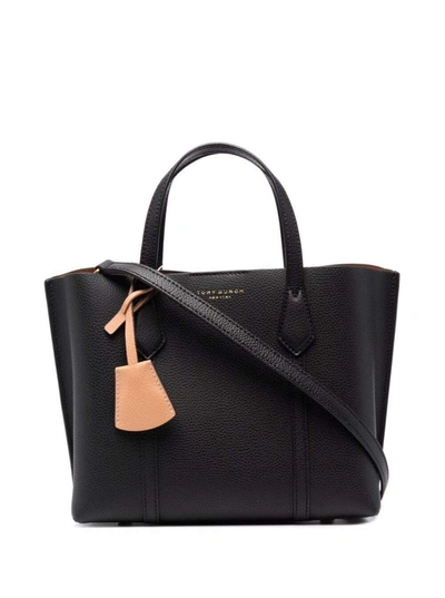Shop Tory Burch 'perry' Small Black Tote Bag With Removable Shoulder Strap In Grainy Leather Woman