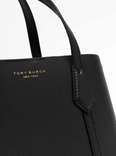 Shop Tory Burch 'perry' Small Black Tote Bag With Removable Shoulder Strap In Grainy Leather Woman