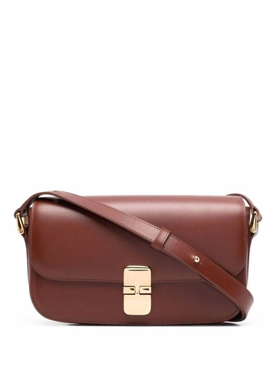 Shop Apc 'sac Grace Baguette' Brown Shoulder Bag With Buckle Fastening In Leather Woman