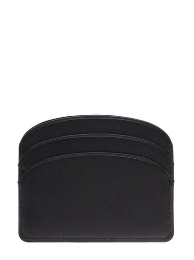 Shop Apc A.p.c Woman's Demi Lune Black Leather Card Holder With Logo