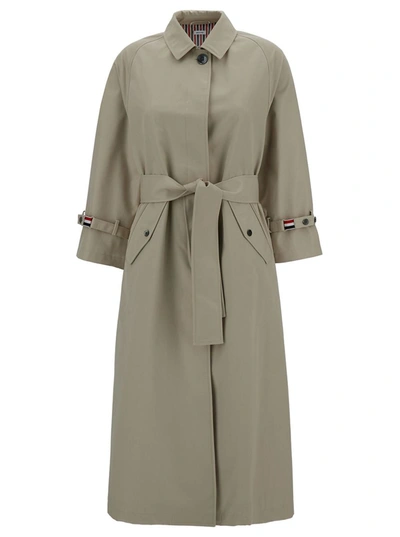 Shop Thom Browne Beige Trench Coat With Matching Belt In Waterproof Cotton Woman