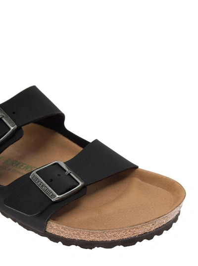 Shop Birkenstock Woman's Arizona Black Vegan Leather Sandals