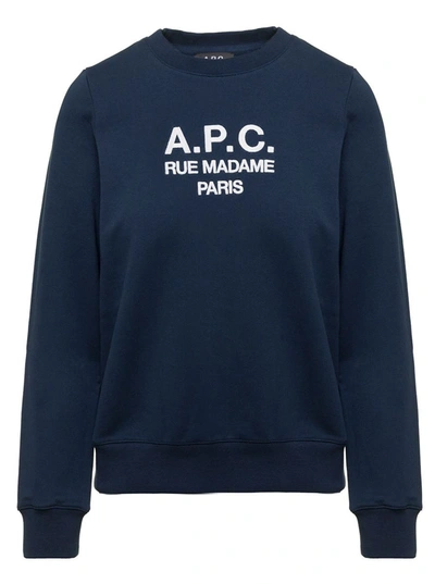 Shop A.p.c. Blue Tina Sweatshirt In Fleece Cotton With Logo Embroidery To The Chest  Woman