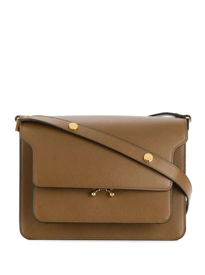 Shop Marni Brown Trunk Crossbody Bag In  Saffiano Leather Woman