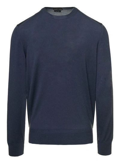Shop Tom Ford Dark Grey Crewneck Pullover With Rib Trim In Wool Man  In Blu