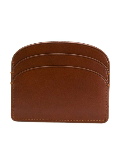 Shop Apc Demi Lune Brown Leather Card Holder With Logo A.p.c. Woman