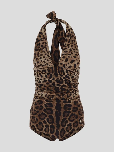 Dolce & Gabbana Women Leopard Printed Sensitive Fabric One-piece Swimsuit In Leonew