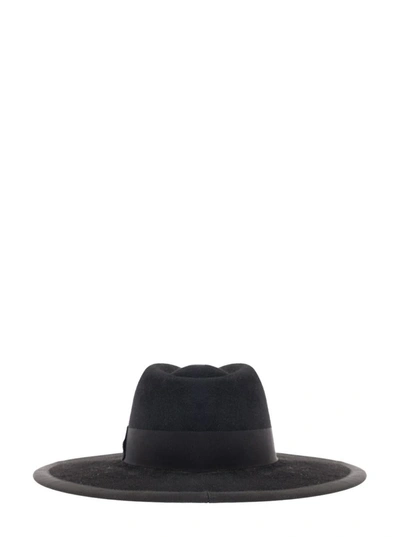 Shop Ruslan Baginskiy Black Fedora Hat With Rb Embroidery In Felt Woman