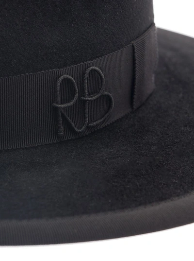 Shop Ruslan Baginskiy Black Fedora Hat With Rb Embroidery In Felt Woman