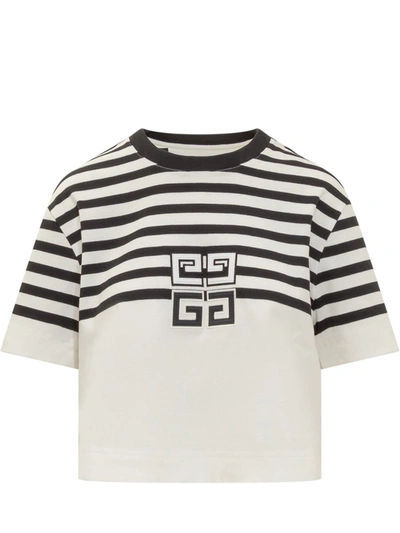 Shop Givenchy 4g Cotton Striped Short T-shirt In White