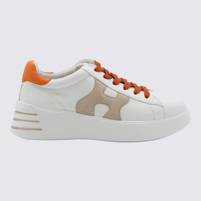 Shop Hogan White And Orange Leather Rebel Sneakers