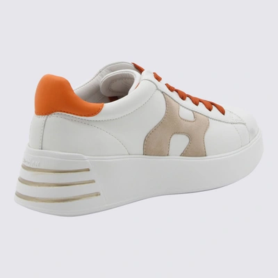 Shop Hogan White And Orange Leather Rebel Sneakers