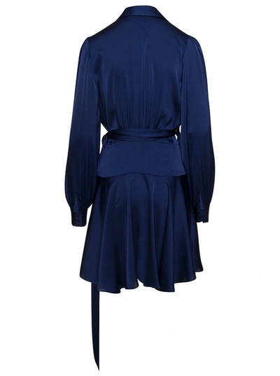 Shop Plain Mini Satin Blue Wrap Dress With Long Sleeves Woman