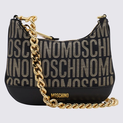 Shop Moschino Black And Gold Allover Medium Crossbody Bag
