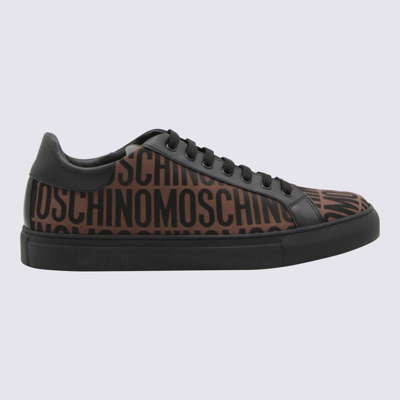 Shop Moschino Brown All Over Logo Sneakers