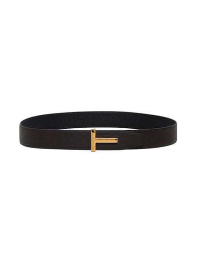 Shop Tom Ford Reversible Brown And Black Leather T Belt