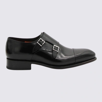 Shop Santoni Black Leather Formal Shoes