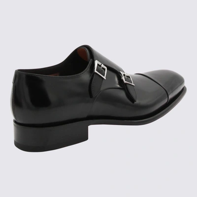 Shop Santoni Black Leather Formal Shoes