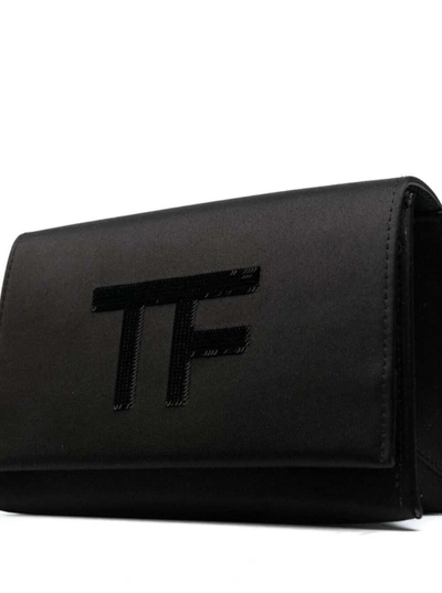 Shop Tom Ford Black Shoulder Bag With Tf Logo Detail In Coco Leather Woman