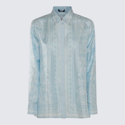 Shop Versace Pale Blue Silk Shirt