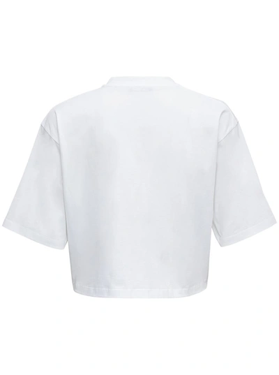 Shop Balmain White Cropped T-shirt With Contrasting Logo Print In Cotton Woman