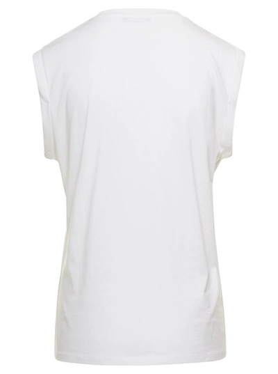 Shop Balmain White Tank Top With Contrasting Lettering Print And Jewel Buttons In Cotton Donna