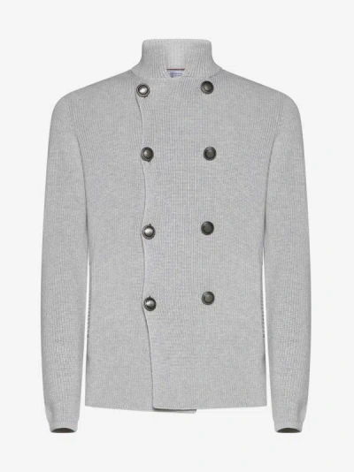 Shop Brunello Cucinelli Double-breasted Cotton Cardigan In Mist Grey