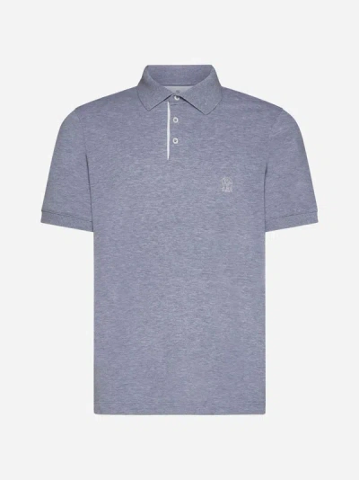 Shop Brunello Cucinelli Logo Cotton Polo Shirt In Grey,off,white
