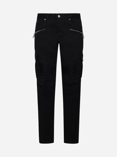 Shop Balmain Stretch Cotton Cargo Trousers In Black