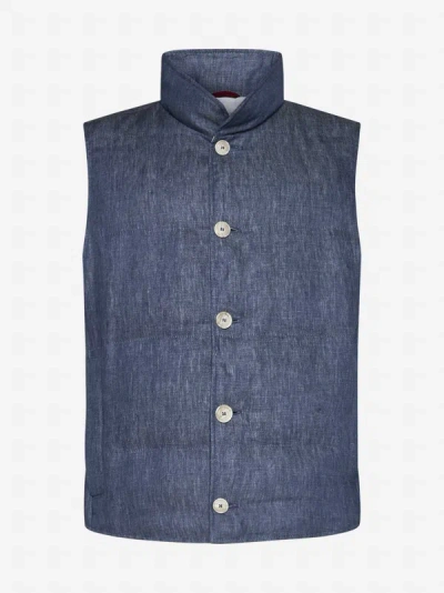 Shop Brunello Cucinelli Quilted Linen Vest In Denim Blue