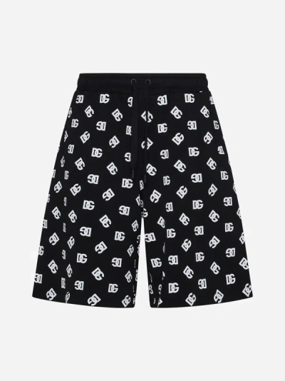 Shop Dolce & Gabbana Dg Logo Print Cotton Shorts In Black