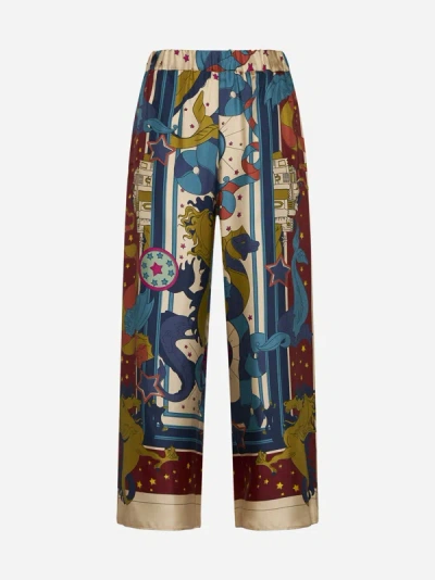 Shop Weekend Max Mara Fano Print Silk Trousers In Multicolor