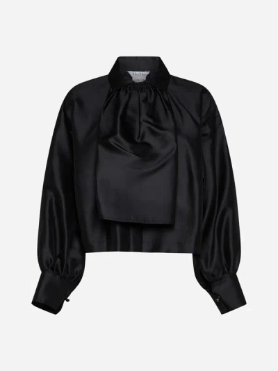 Shop Max Mara Callas Silk-blend Shantung Shirt In Black