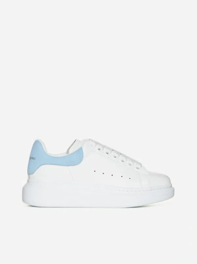 Shop Alexander Mcqueen Oversize Leather Sneakers In White,powder Blue
