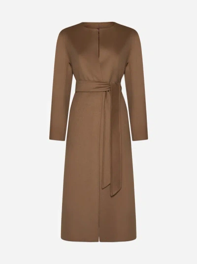 Shop Max Mara Abetone Belted Wool-blend Coat In Camel