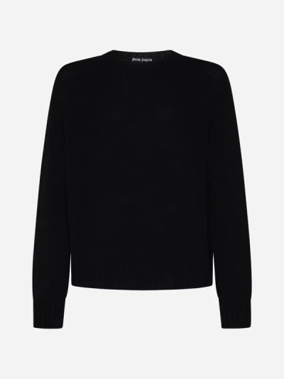 Shop Palm Angels Curved Logo Wool-blend Sweater In Black,white