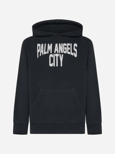 Shop Palm Angels Pa City Cotton Hoodie In Dark Grey,white