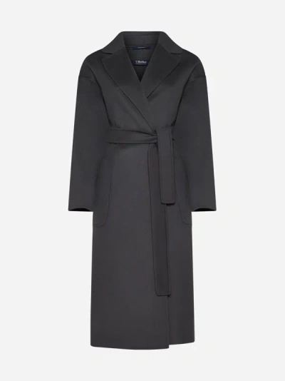 Shop Max Mara S Nina Belted Wool Coat In Dark Grey