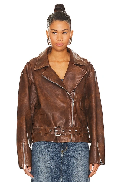 Superdown Lana Faux Leather Jacket In Brown
