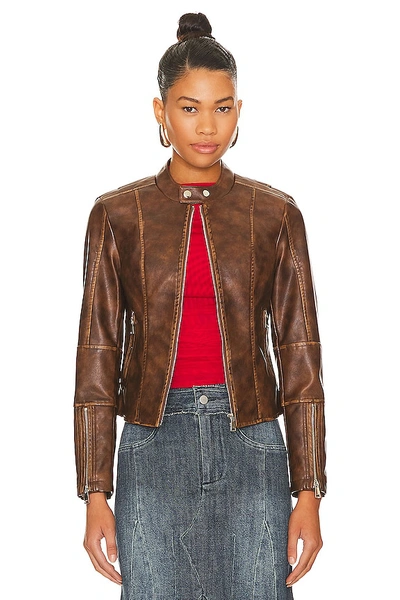 Shop Superdown Steph Faux Leather Moto Jacket In Brown