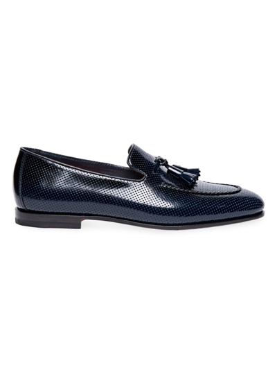 Shop Santoni Men's Grizzly Perforated Leather Loafers In Blue