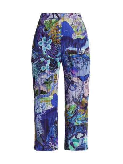 Shop Issey Miyake Women's Aurora Jungle Print Pleated Pants In Blue