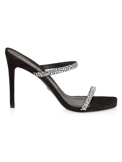 Shop Stuart Weitzman Women's Aleena Royale 100mm Embellished Suede Sandals In Black