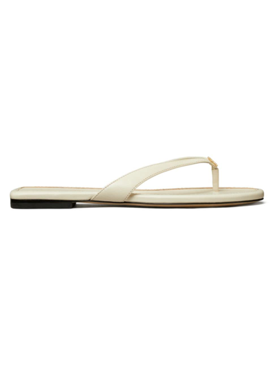 Shop Tory Burch Women's Classic Leather Flip Flops In New Ivory
