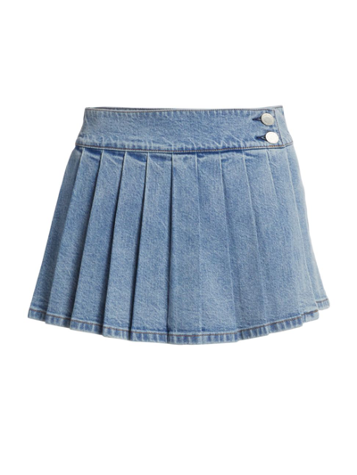 Shop Alice And Olivia Women's Noah Denim Pleated Miniskirt In Vintage Blue