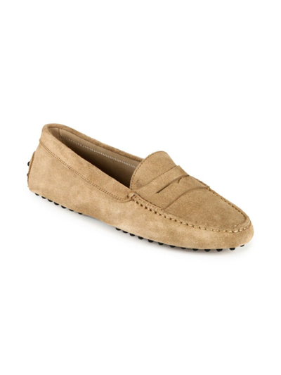 Shop Tod's Women's Gommini Suede Driving Loafers In Tan