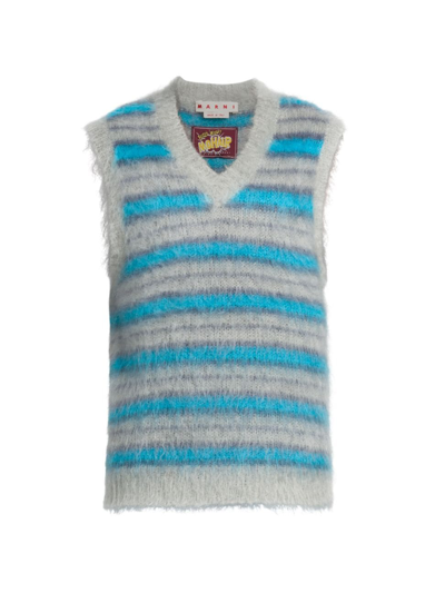 Shop Marni Men's Striped Mohair-blend Sweater Vest In Titanium