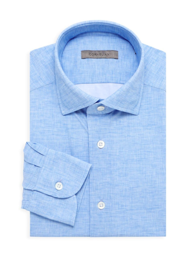 Shop Corneliani Men's Stretch Button-front Shirt In Light Blue