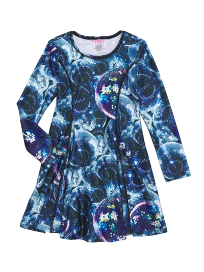 Shop Terez Little Girl's & Girl's Hi-shine Long Sleeve Skater Dress In Disco Fever
