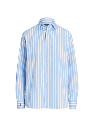 Shop Polo Ralph Lauren Women's Stripe Cotton Shirt In Blue White Stripe